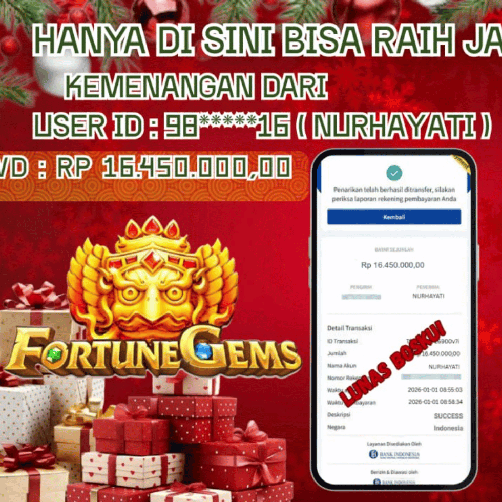 Pemain yang menang pada permainan slot 88id di fortune gmes, dan foto ucapan selamat berhasil menarik dana sebesar Rp 16.450.000